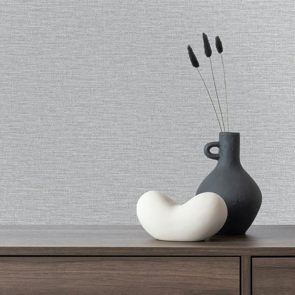 image 1 of Grandeco Telma Hessian Vinyl Textured Wallpaper - Grey - 10.5m x 53cm | Grey