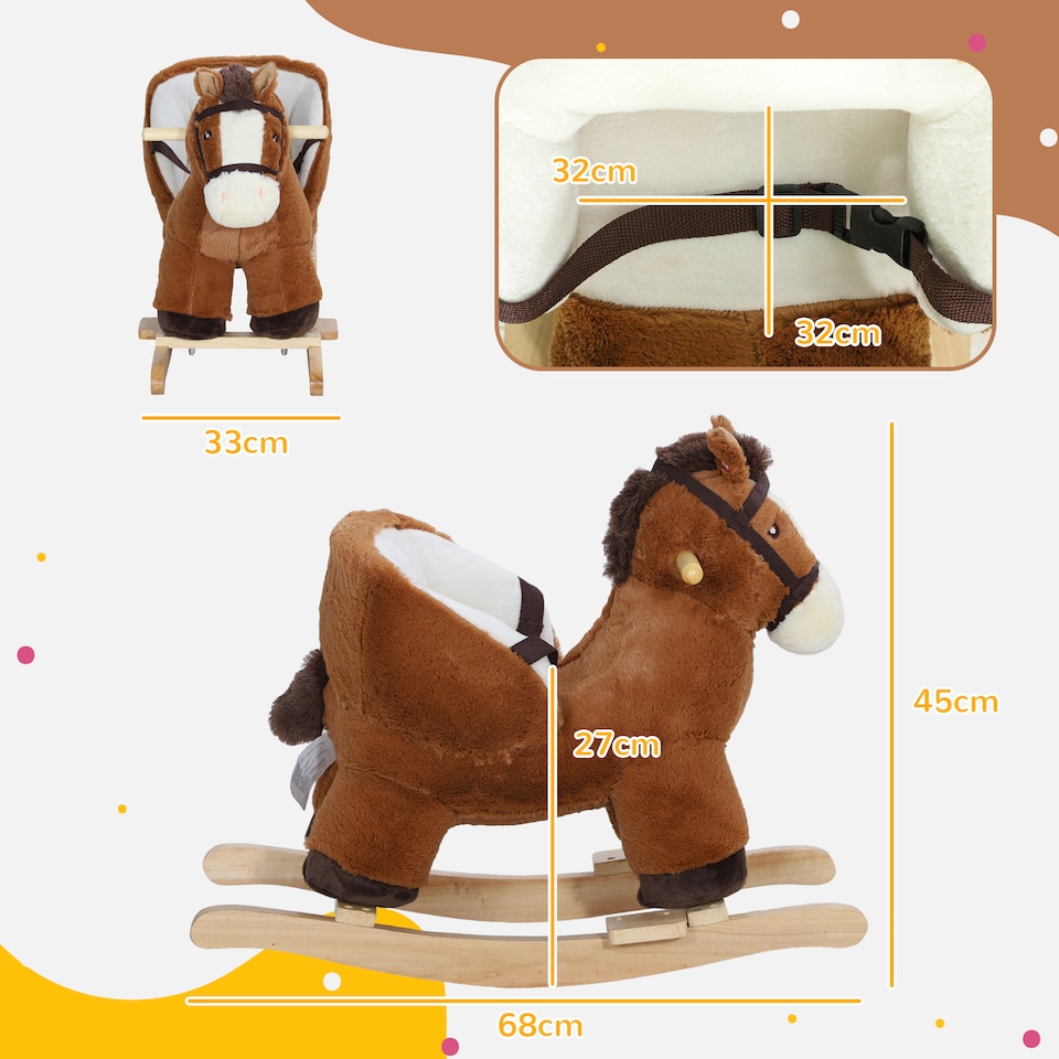 image 1 of AIYAPLAY Kids Rocking Horse, Plush, w/ Sound, Safety Belt, Wood Base, Brown