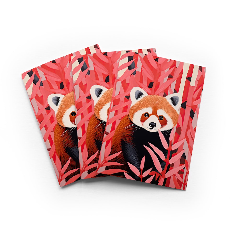 image 1 of Red Panda Bamboo Greeting Card Cute Wildlife Any Occasion Set of 3 Blank Inside