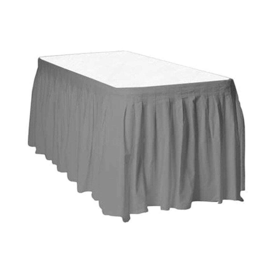 Silver Plastic Table Skirt - 426cm x 74cm
