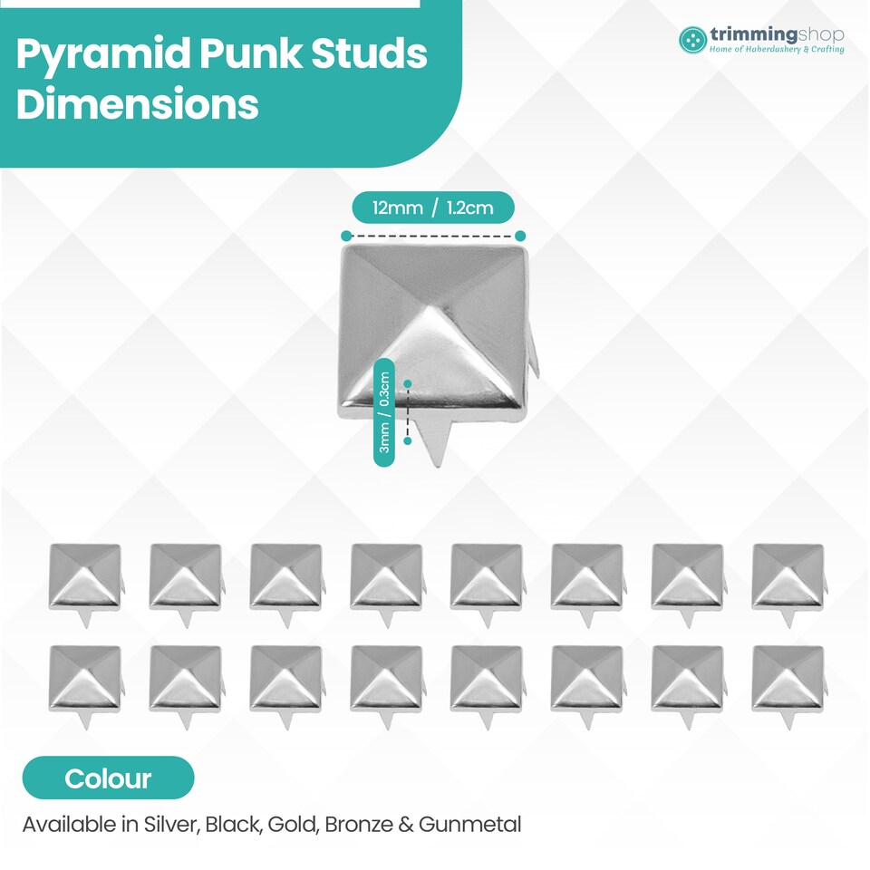 image 1 of 12mm Pyramid Shaped Nail Head Studs Square Metal Leather Rivets - 50pcs