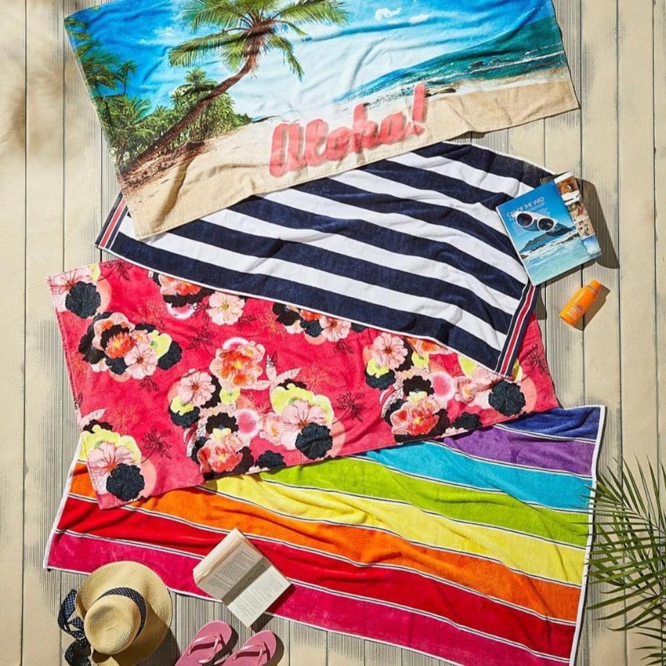 image 1 of Nautical Striped Beach Towel 70 x 140cm - 100% Cotton Multi | Rainbow Stripe | One size