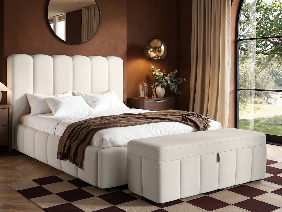 image 1 of SOLACE+CO Emilie Ribbed Ottoman Kingsize Bed Cream Boucle