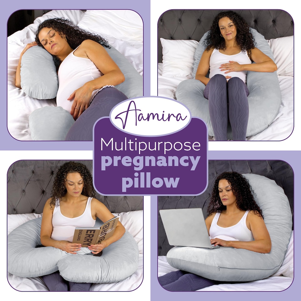 image 1 of Aamira Light Grey Pregnancy Maternity Pillow, 140x65x20cm C Shape Memory Foam | Grey | Grey | Standard | 1