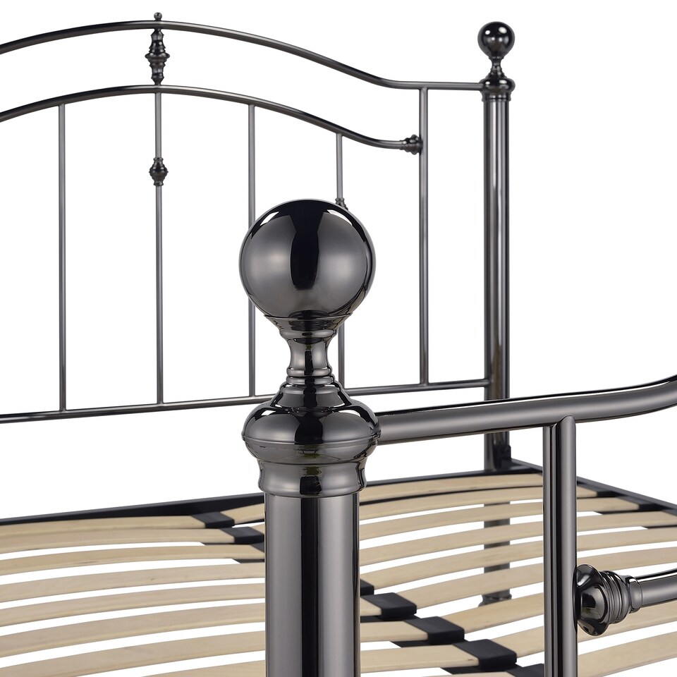 image 1 of 5ft King Size Black nickel, crystal ball and black nickel traditional metal bed frame bedstead, victorian, antique, ornate