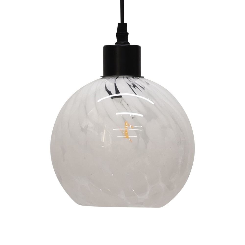 First Choice Lighting Confetti - Glass Globe with Black Pendant Fitting in White