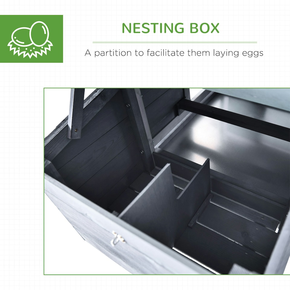image 1 of PawHut Chicken Coop Hen Cage Small Animal Hutch Nesting Box Outdoor Run Grey