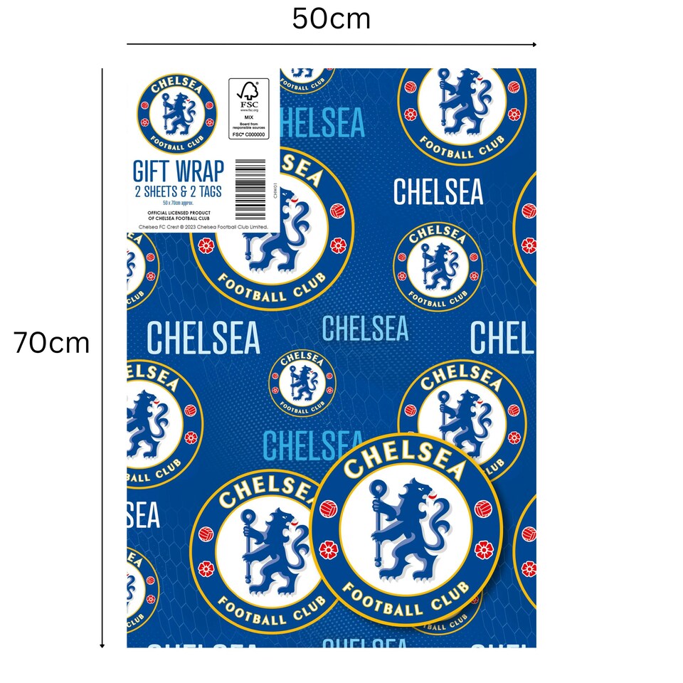 image 1 of Chelsea FC 2 Sheets & 2 Tags Gift Wrap