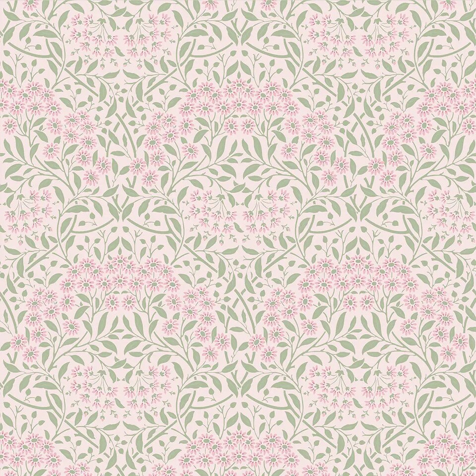 image 1 of Vintage Daisy Wallpaper in Soft Pink and Sage | Pink | Soft Pink and Sage