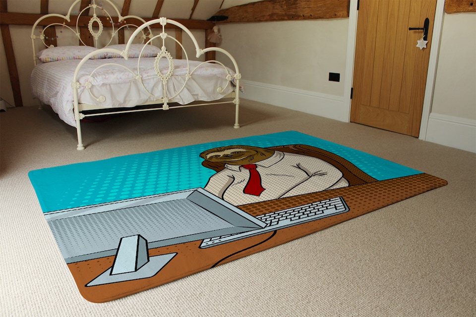 image 1 of Sloth Animal Office Worker Pop Art Retro Designer Rug | Multi