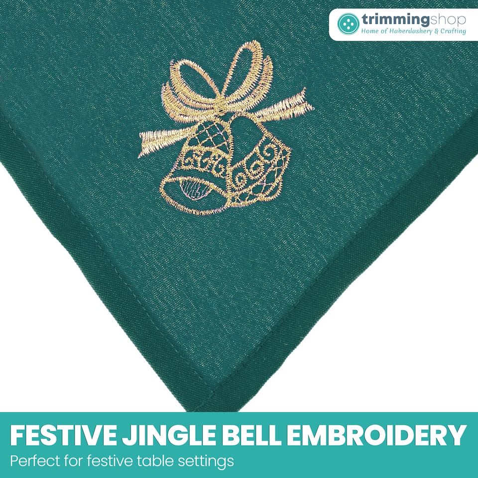 image 1 of 1pc Christmas Table Napkin Set with Festive Jingle Bell Embroidery - 20 Inch