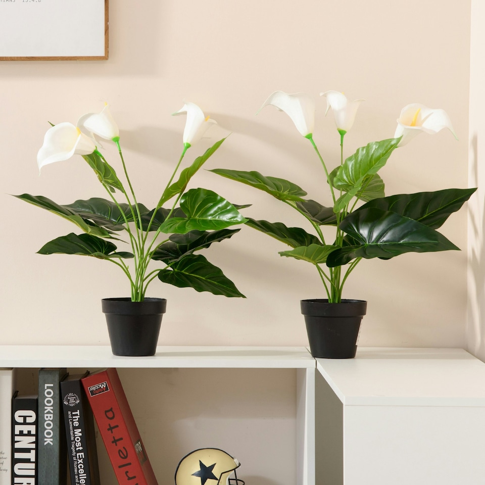 image 1 of HOMCOM Artificial Set of 2 Calla Lily Flower Faux Plant for Indoor Décor