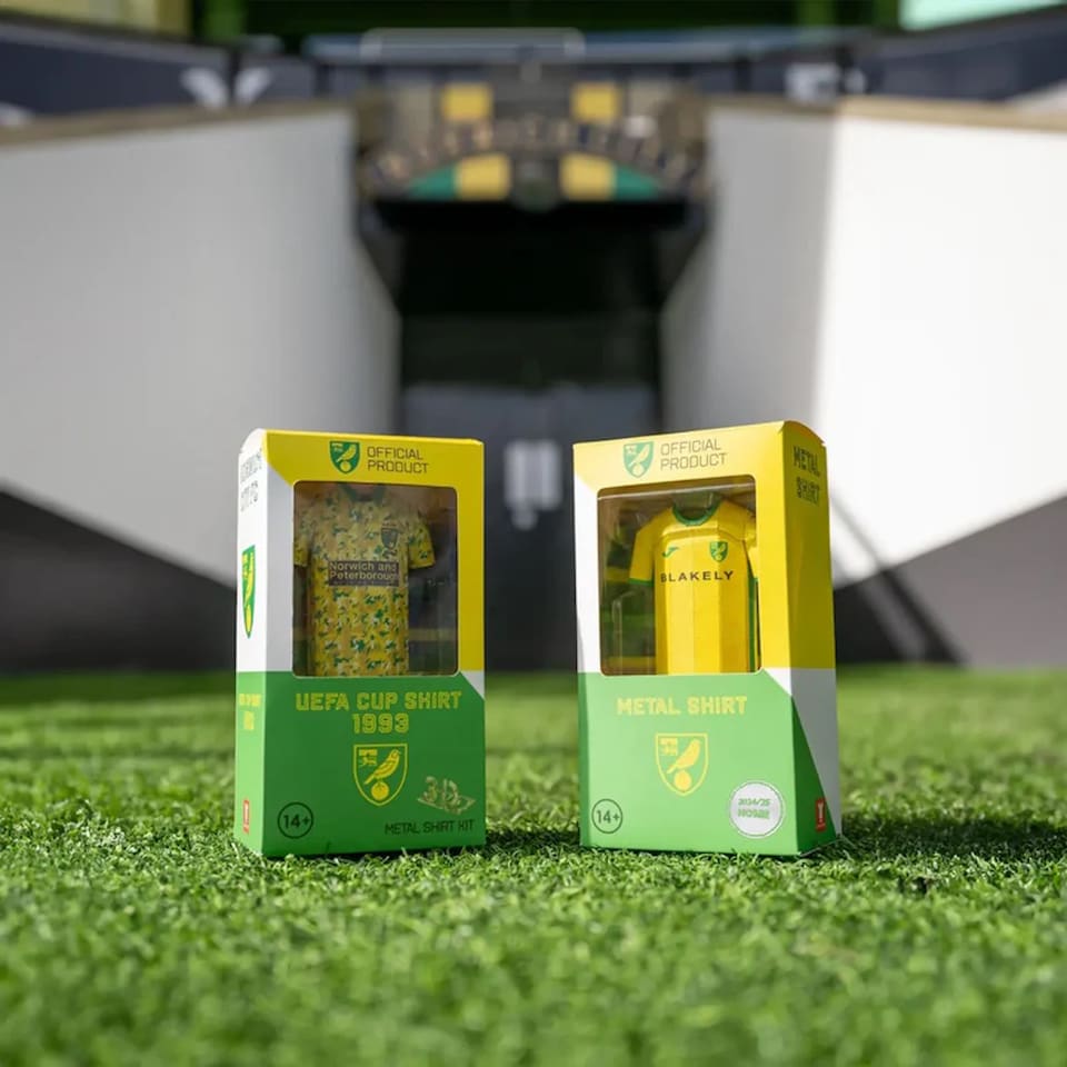 image 1 of RadStuff Metal Alloy Football Shirt - Norwich City UEFA Cup 1993