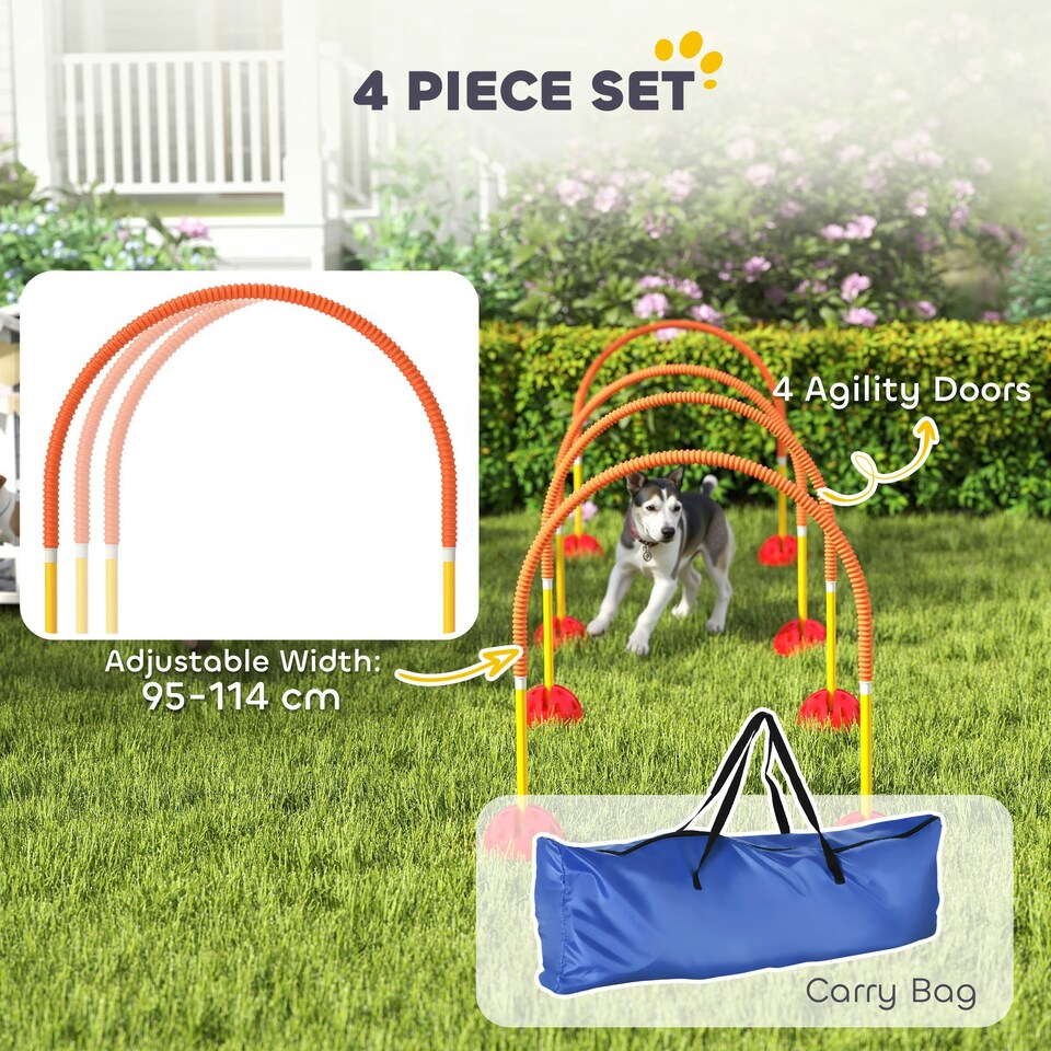 image 1 of PawHut 4-Piece Dog Agility Training Equipment with Bag, Orange