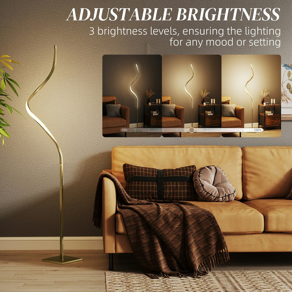 image 1 of HOMCOM LED Floor Lamp, Standing Lamp with3 Adjustable Brightness Gold Tone Gold
