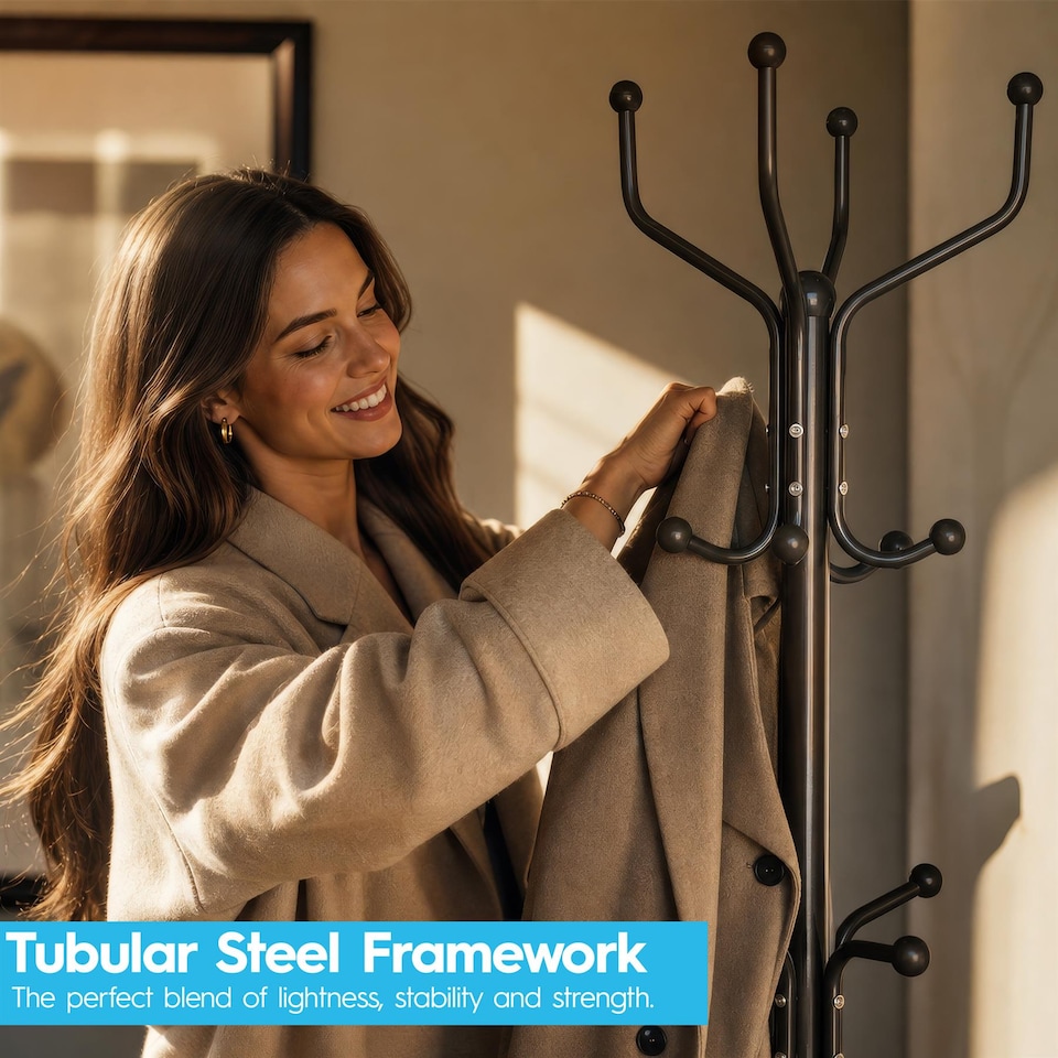 image 1 of Harbour Housewares Free-Standing Steel Coat Rack - Black | Black | Black | One Size