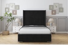 Sloomy Sterling Black Plush Bed Frame With Mattress With 50"  Upholstered Wingback Headboard 6' Super King
