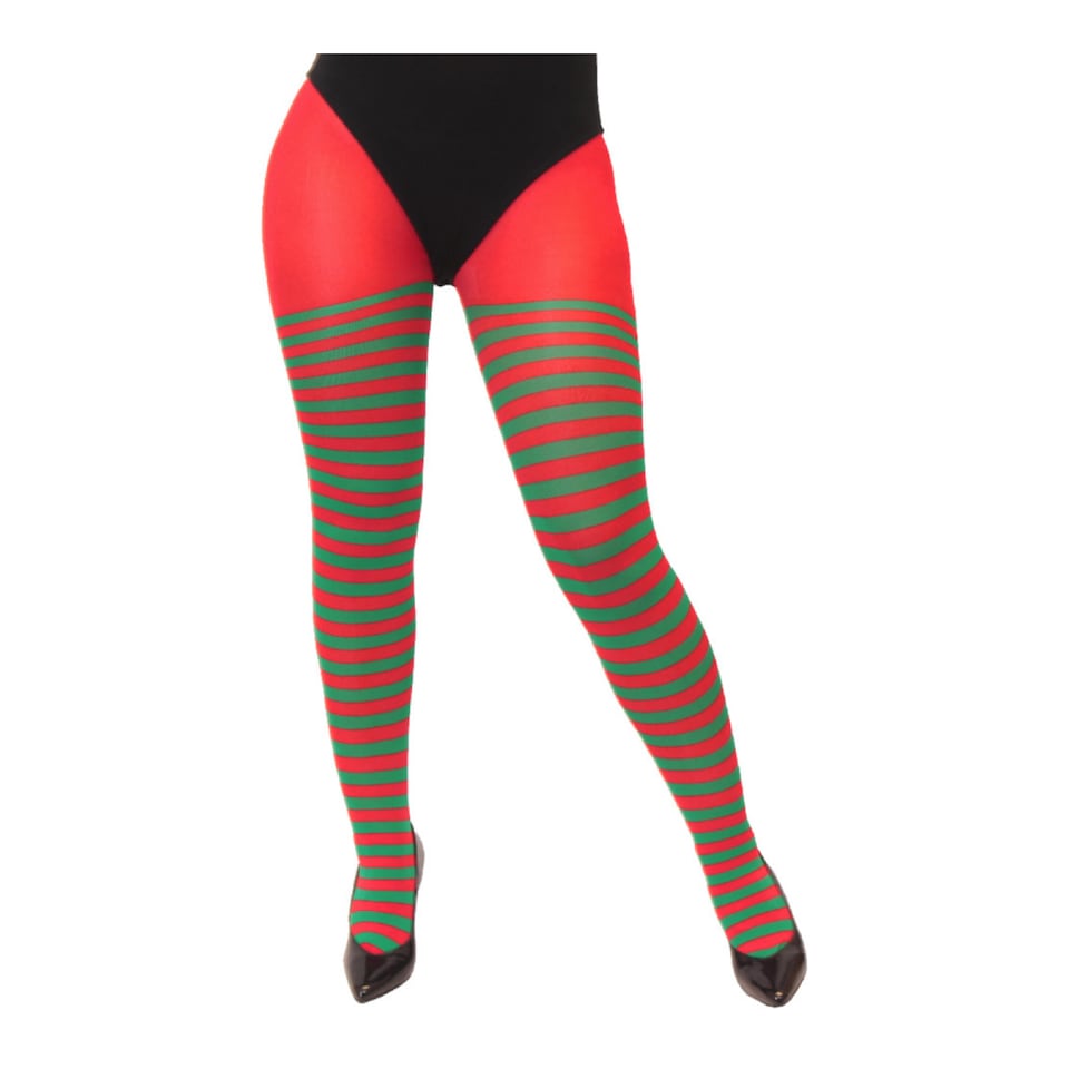 image 1 of Green and Red Striped Elf Christmas Tights | Multi | 2