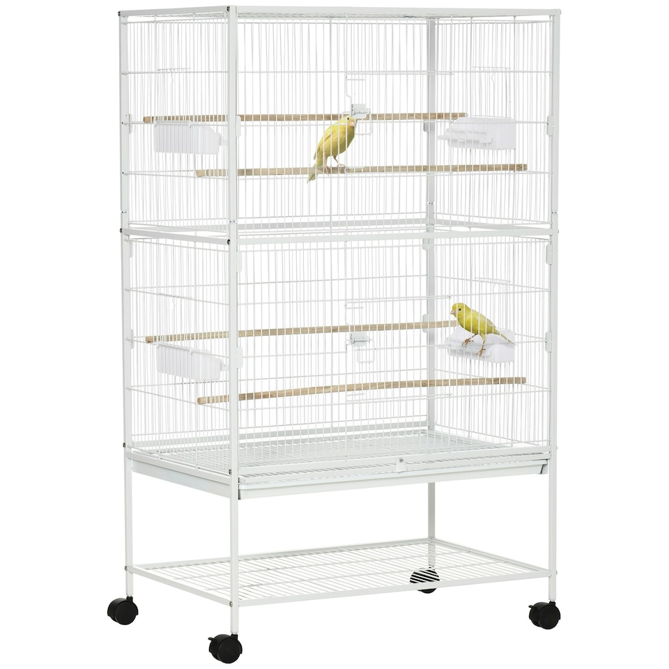 image 1 of PawHut Large Bird Cage Budgie Cage for Finch Canaries Parrot with Stand White