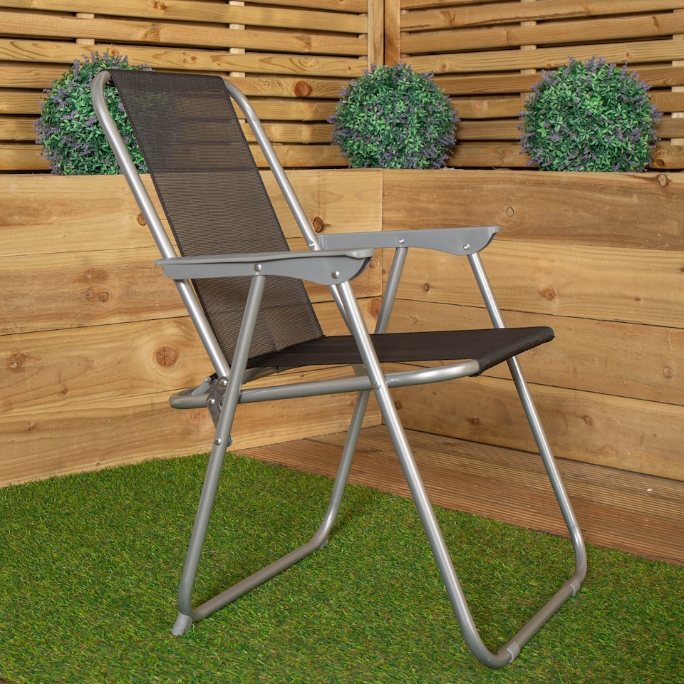 image 1 of 1 x Foldable Garden Chair Fixed position garden chair with grey frame and black fabric