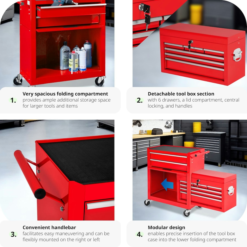image 1 of Tool Chest - 8 drawers, 4 wheels, multiple layouts, lockable Red