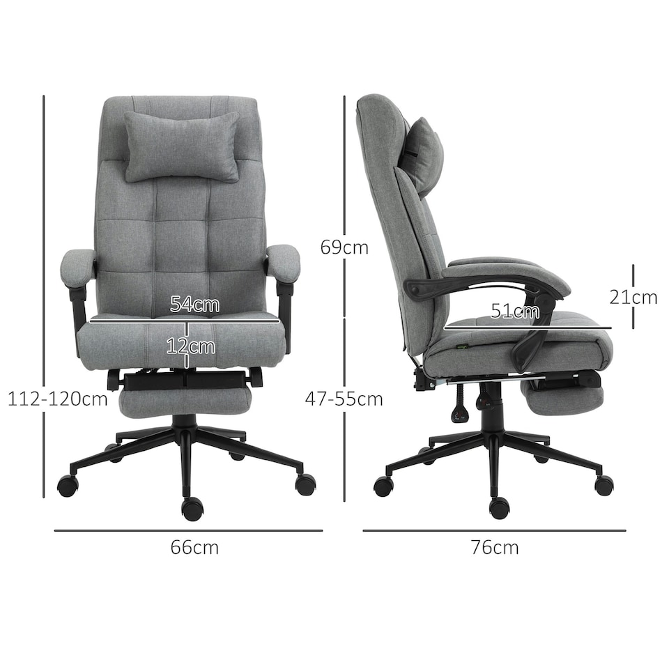 image 1 of Vinsetto Ergonomic Office Chair Adjustable Height w/ Wheels Footrest Light Grey