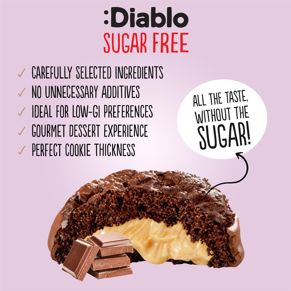 image 1 of Diablo No Added Sugar Chocolate and Peanut Cocoa Cookies 110g 3 Pack