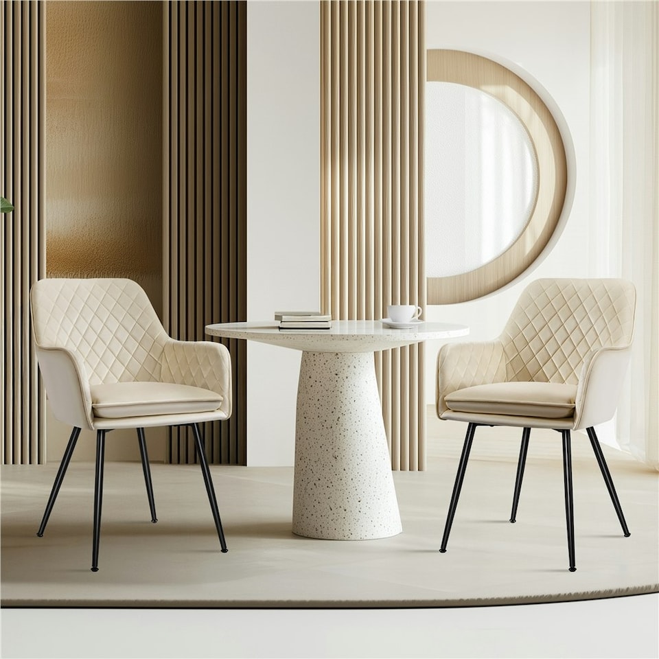 image 1 of Yaheetech Set of 2 Upholstered Dining Chairs with Velvet Fabric N/A | Beige