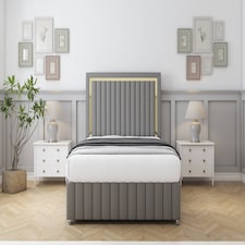 Sloomy Boston Gold Pewter Dumfries Divan Bed With Mattress 2 Drawers Footend With 26" Strutted Headboard & 12" Matching Footboard 5' King | Grey | Pewter | King | 1