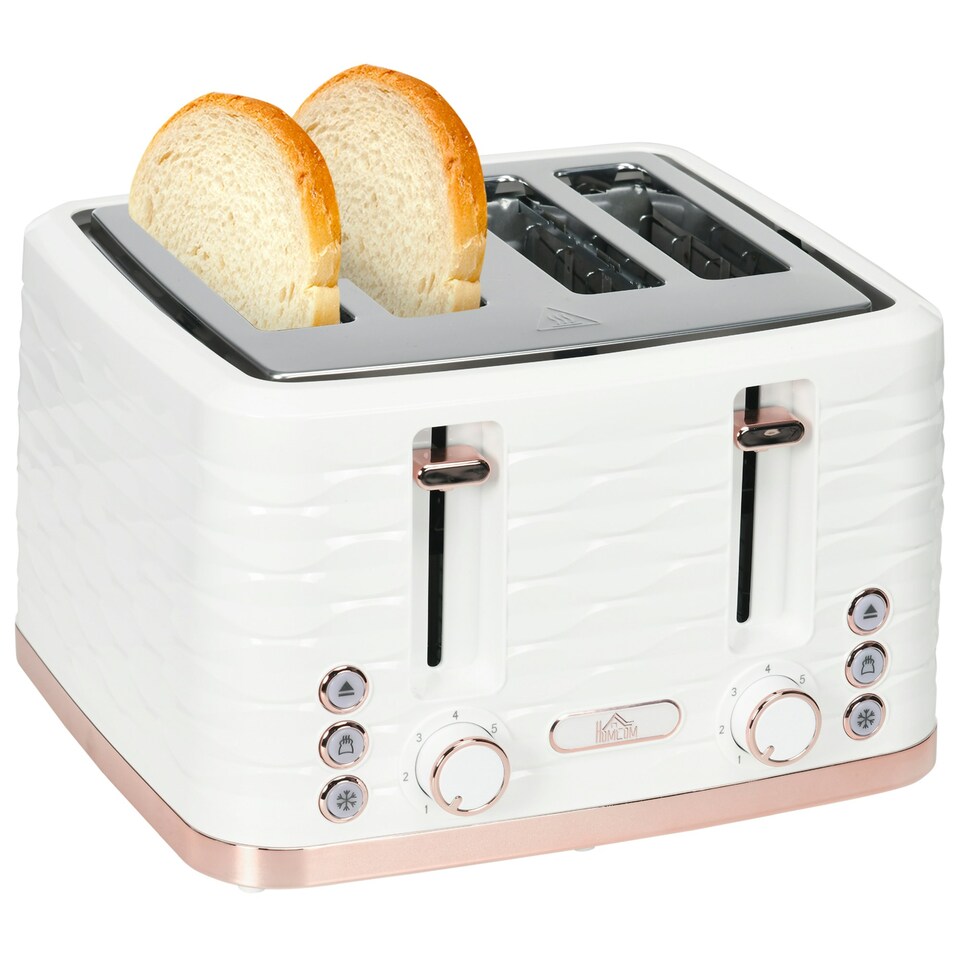 image 1 of HOMCOM Toaster with 4 Slot, 7 Browning Levels, 1600W, White Ripple White