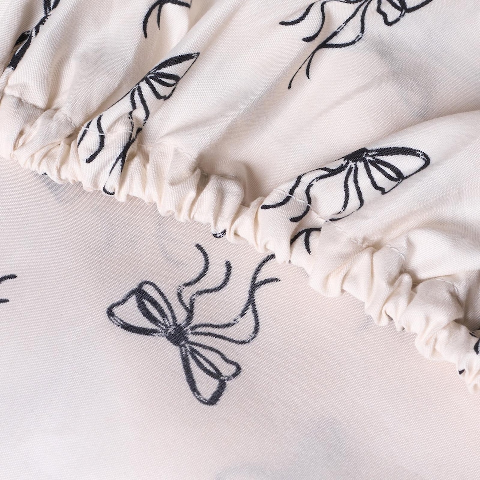 image 1 of OHS Bows Print Microfibre Easy Care 25cm Deep Fitted Bed Sheet | White | Monochrome | King