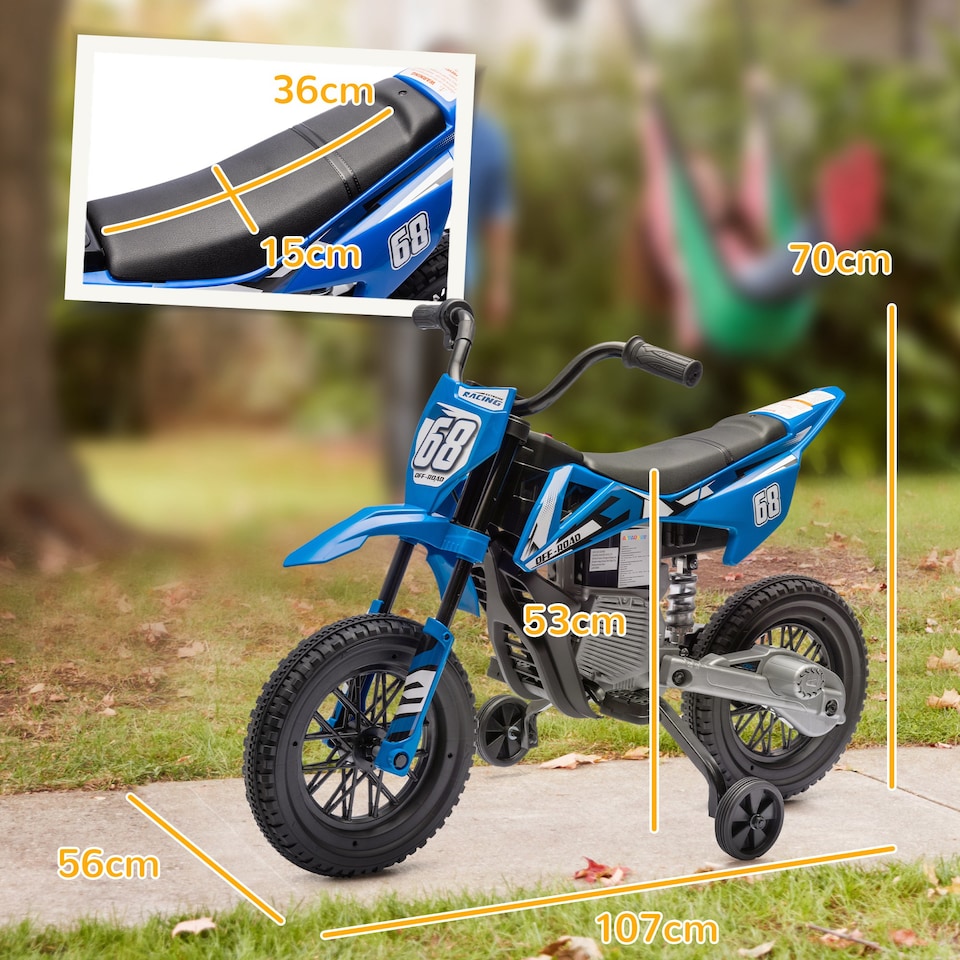 image 1 of AIYAPLAY 12V Kids Electric Motorbike, Kids Electric Ride on Motorcycle, Battery Powered Toy with Twist Grip Throttle, Training Wheels, Suspension System, Music, Blue
