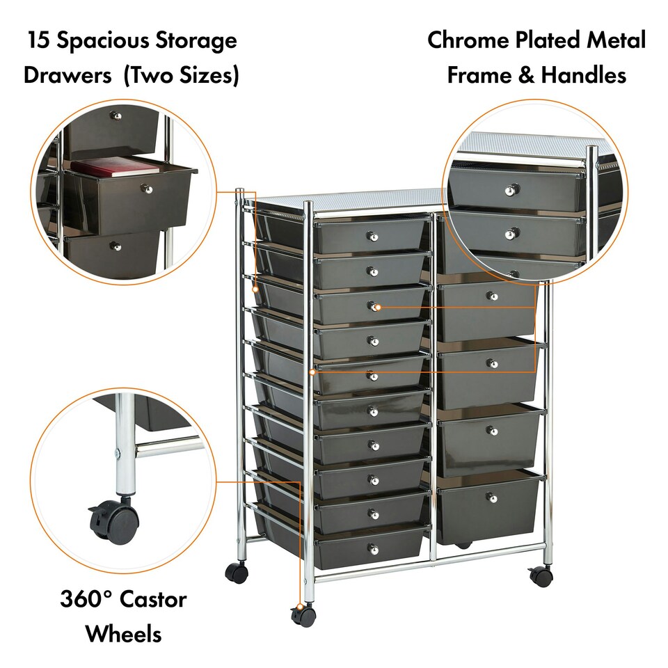 image 1 of VonHaus Black 15 Drawer Trolley With 360° wheels