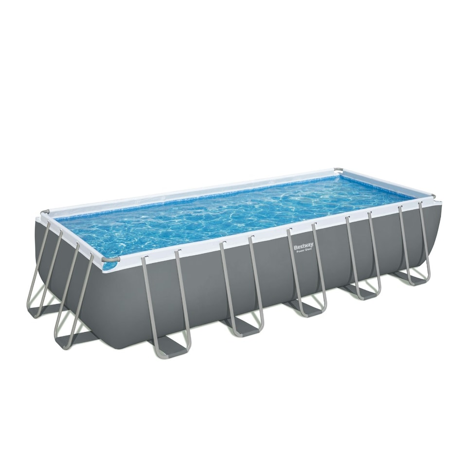 image 1 of Bestway 21ft x 9ft x 52" Rectangular Power Steel Above Ground Swimming Pool, Filter Pump & Accessories