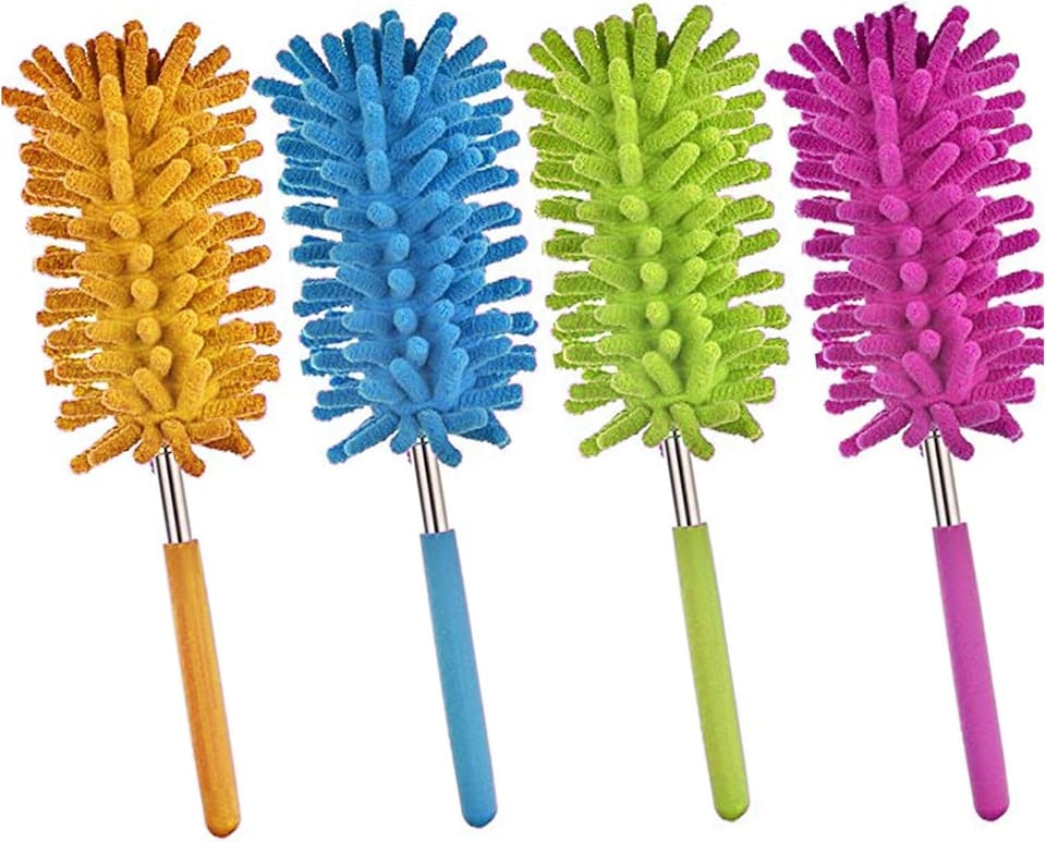 image 1 of KAV Pack of 3 Extendable Multifunctional Telescopic Microfibre Cleaning Duster Feather Brush - Soft Removable Head, Alloy Steel Handle - Extendable Handle Random Colour (27-75cm)