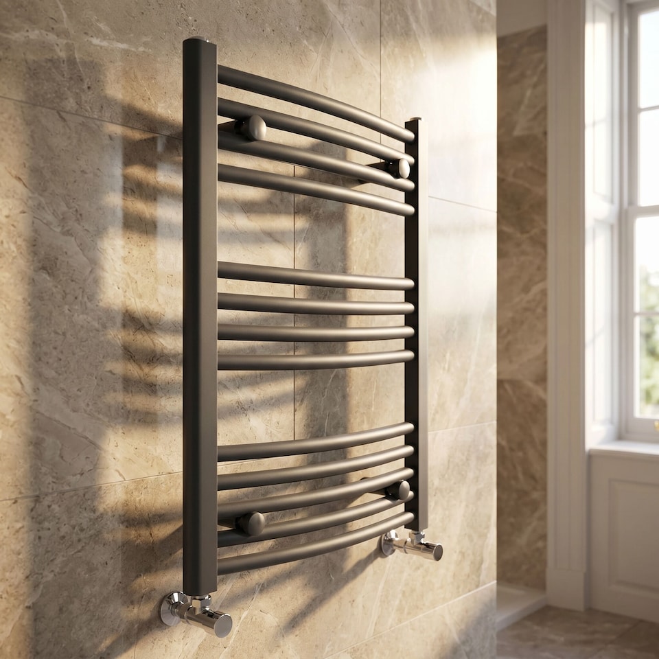 image 1 of Balterley Contemporary Heated Vertical Towel Rail with Curved Rails, 1051 BTU Bathroom Radiator | Grey | Anthracite | 1
