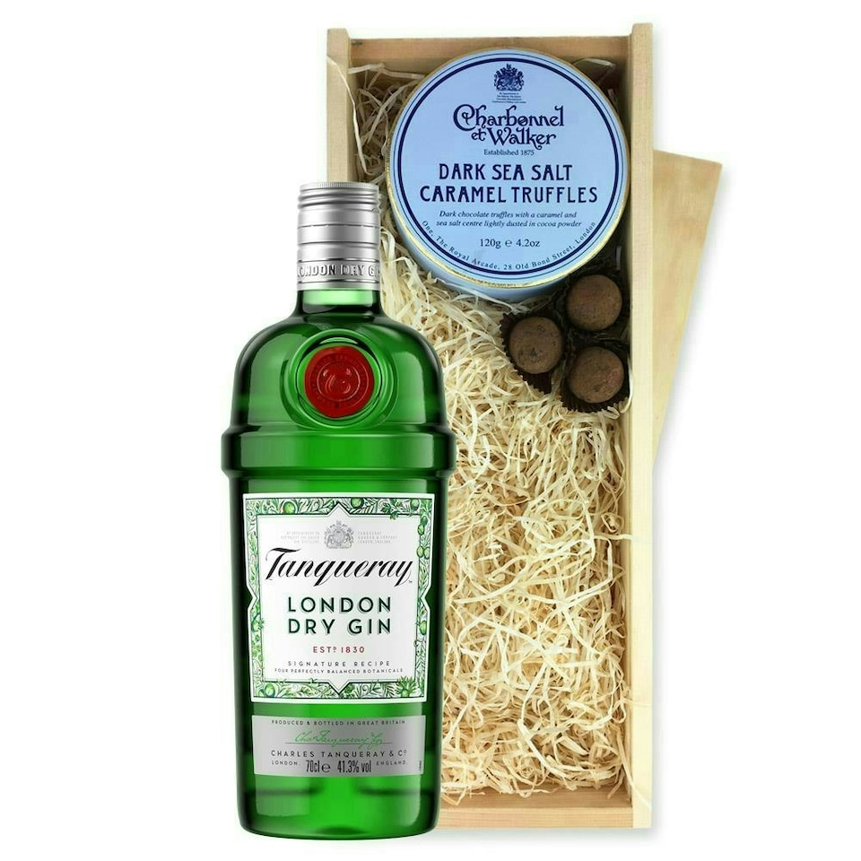image 1 of Tanqueray London Dry Gin And Dark Sea Salt Charbonnel Chocolates Box 70cl 41.3% abv