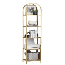 5-Tier Tempered Glass Shelf Unit, Arched Display Rack, Metallic Gold Frame 183.5 cm
