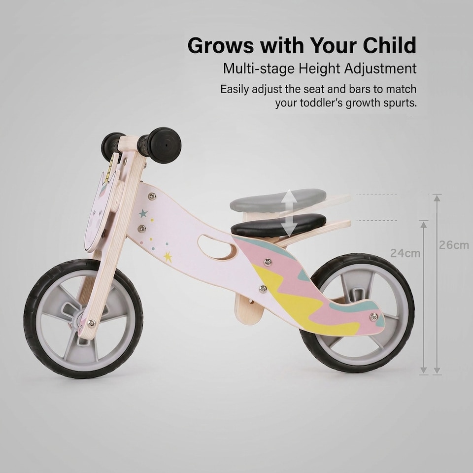 image 1 of Hooga 2-in-1 Balance Bike - Wooden Trike for Kids - Unicorn