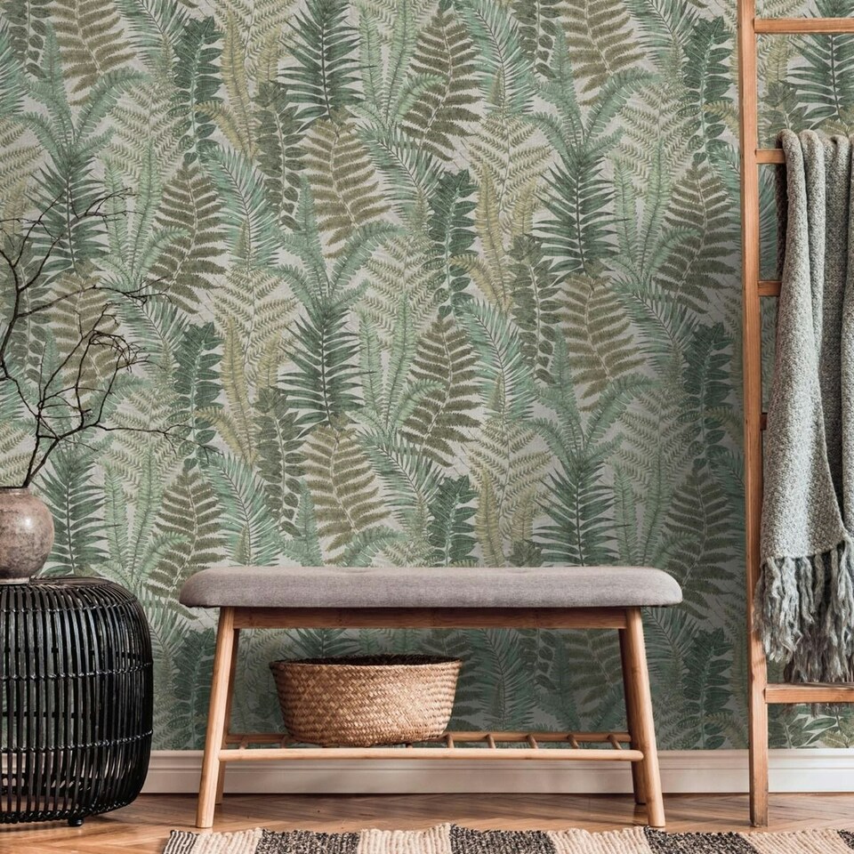 image 1 of AS Creation Famous Garden Fern Textured Wallpaper - Beige/Brown/Green - One Size Brown