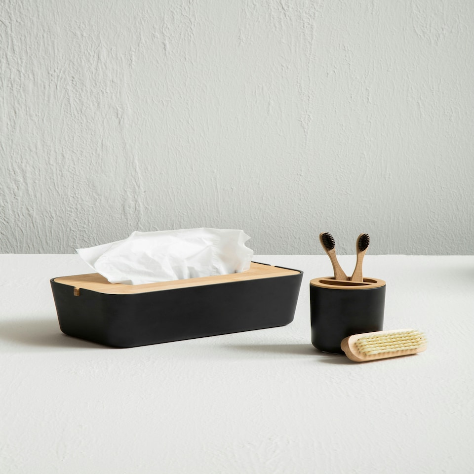 image 1 of Interiors by Premier Modern Black Toothbrush Holder, Sustainable Toothbrush Cup With Divider, Holder For Bathroom Accessories