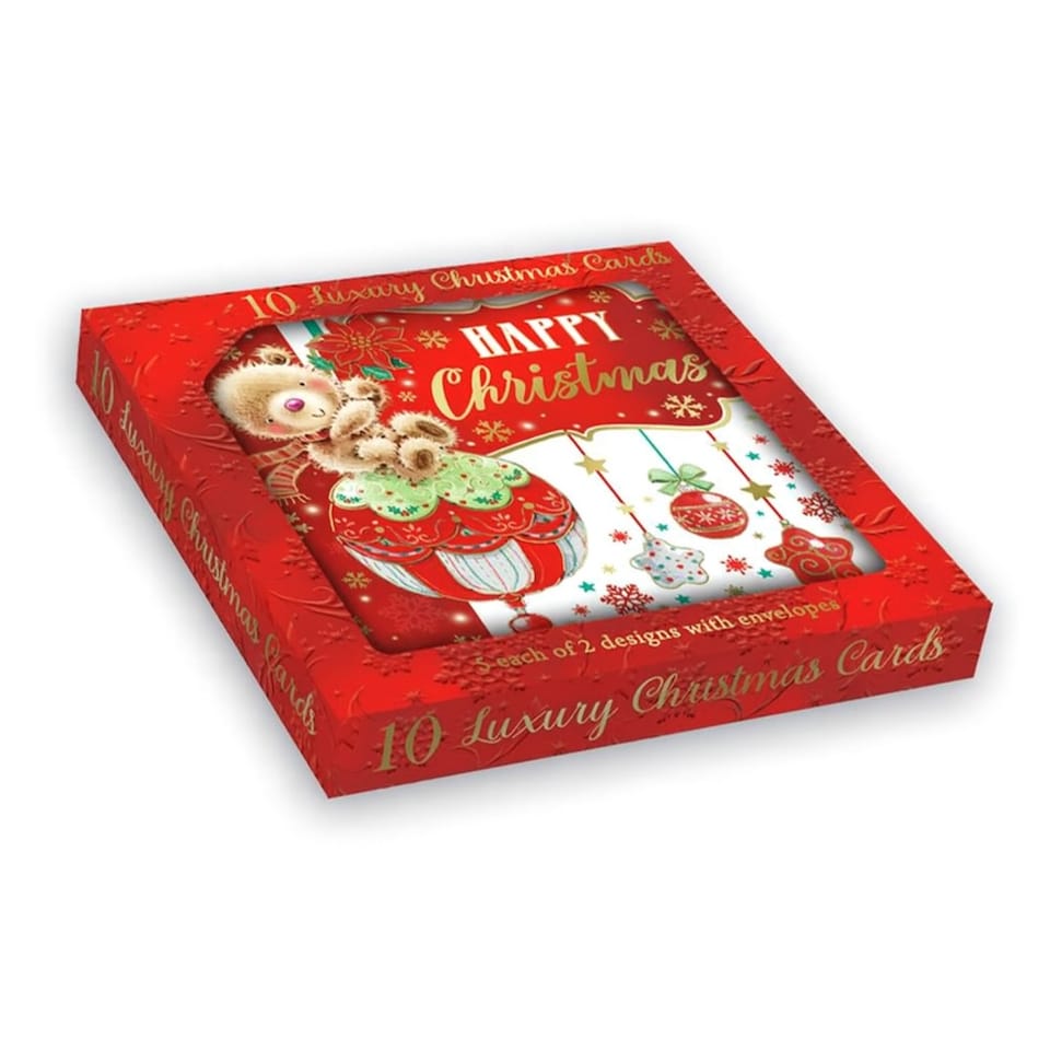 image 1 of Pack of 10 Festive Cute Teddy Bear Christmas Boxed Cards