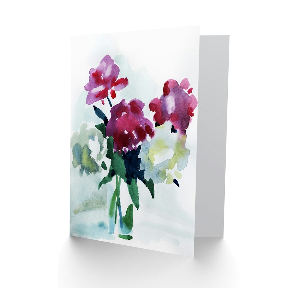 image 1 of Abstract Flowers in Vase Watercolour Peonies Floral Greeting Card