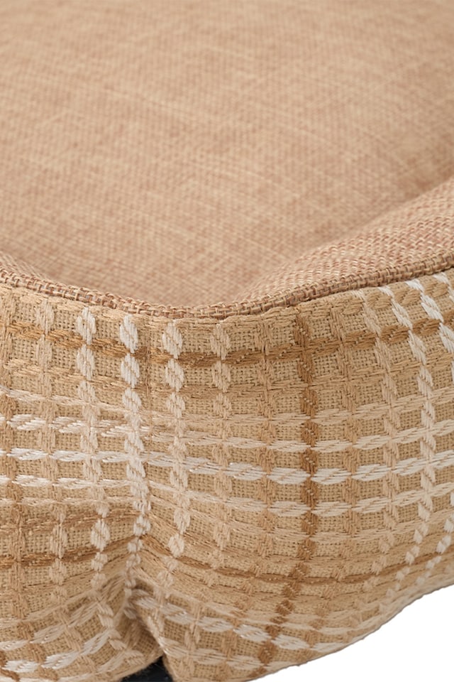 image 1 of Living and Home Linen Woven Pet Bed with Anti-Slip Bottom for Cats & Dogs | Multi | Kakhi Plaid | M