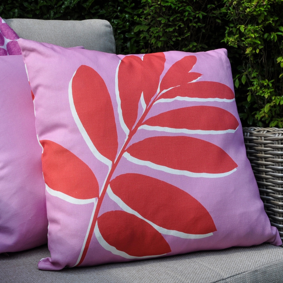 image 1 of Fusion Leaf Print Cushion Cover Pink