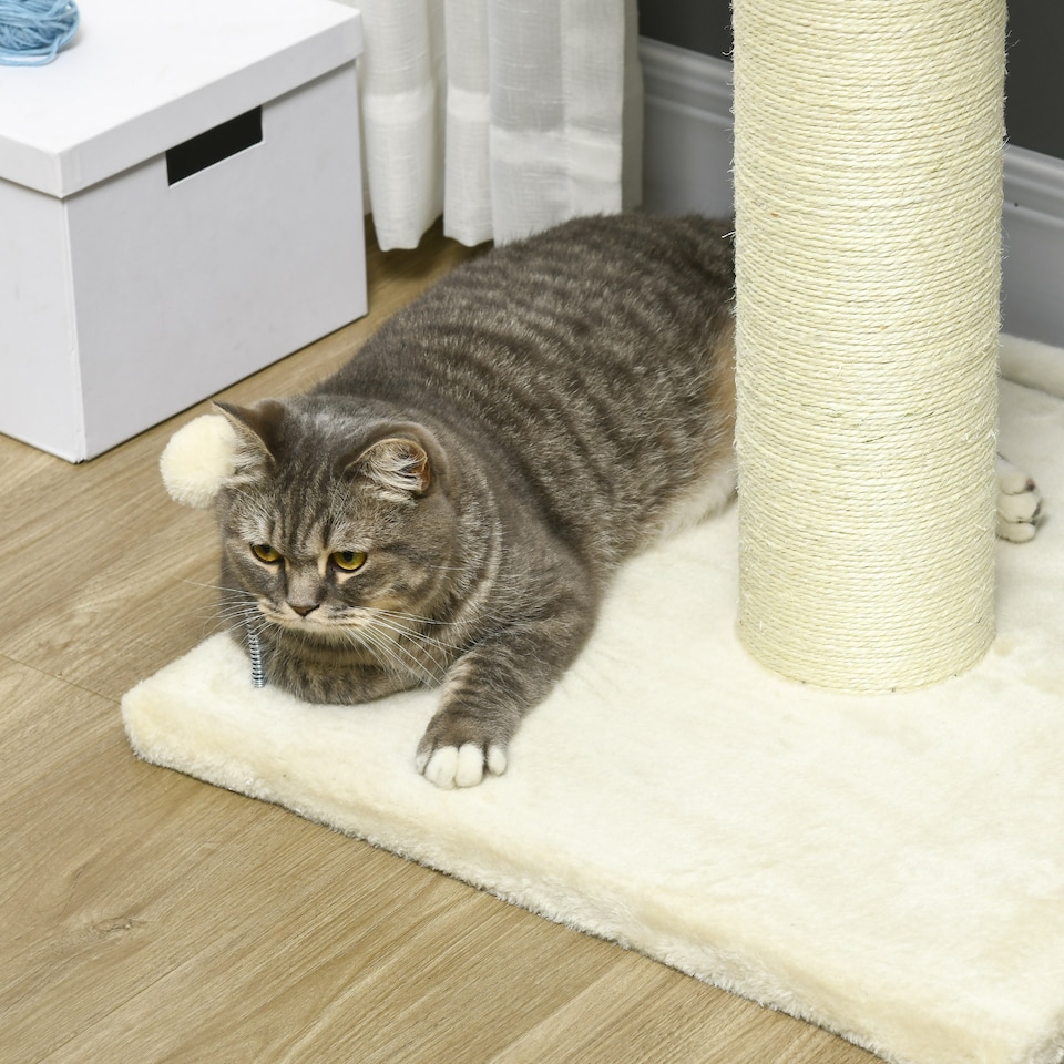 image 1 of PawHut 83cm Cat Tree Tower with Scratching Post, Kitten Bed, Toy, Cream