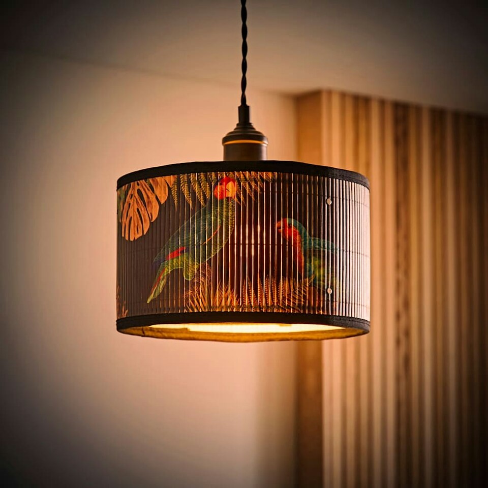 image 1 of ValueLights Daintree Small Dark Jungle Bamboo Drum Lamp Shade Multi