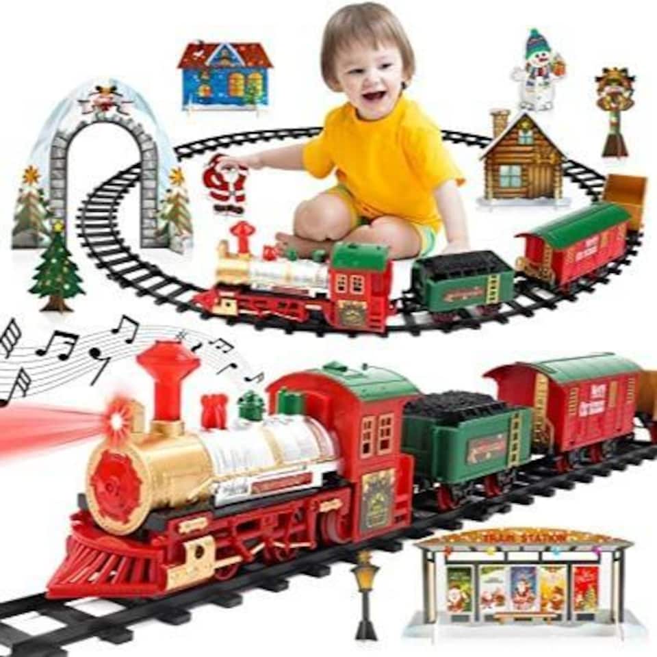 image 1 of 13-Piece Classic Toy Train Set – Headlight, Smoke & Sound | 11ft Track | Christmas Gift for Kids