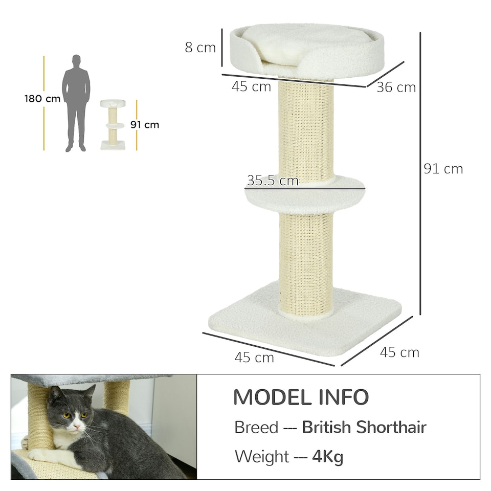 image 1 of PawHut 91cm Scratching Posts Cat Tree Activity Centre for Indoor Cats Cream