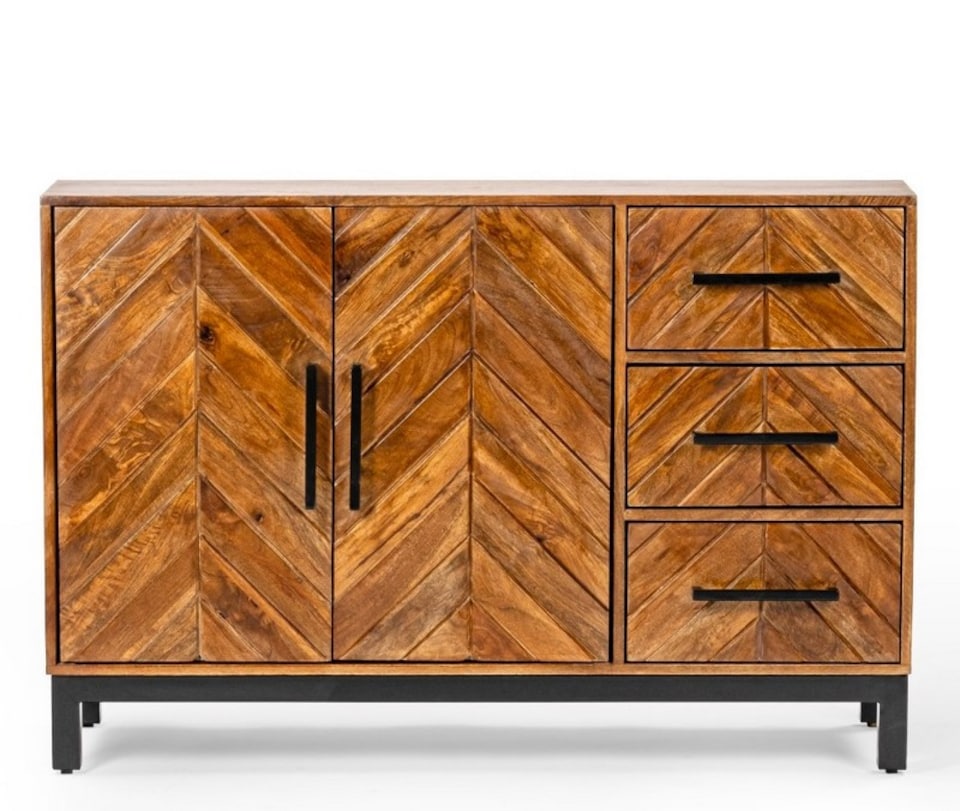 image 1 of Parquet 120 cm Sideboard - Mango Wood/Iron - L40 x W120 x H80 cm - PP Finish | Brown